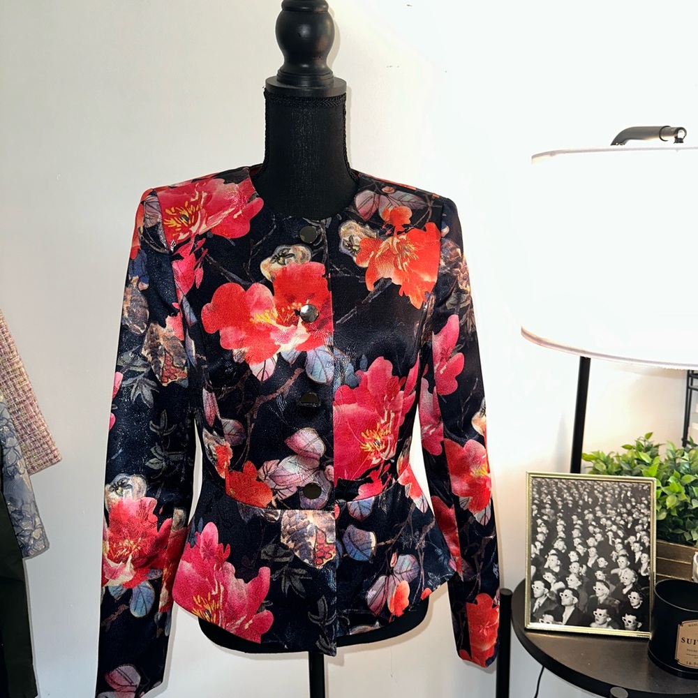 Tahari ASL Red and Pink Floral Blazer